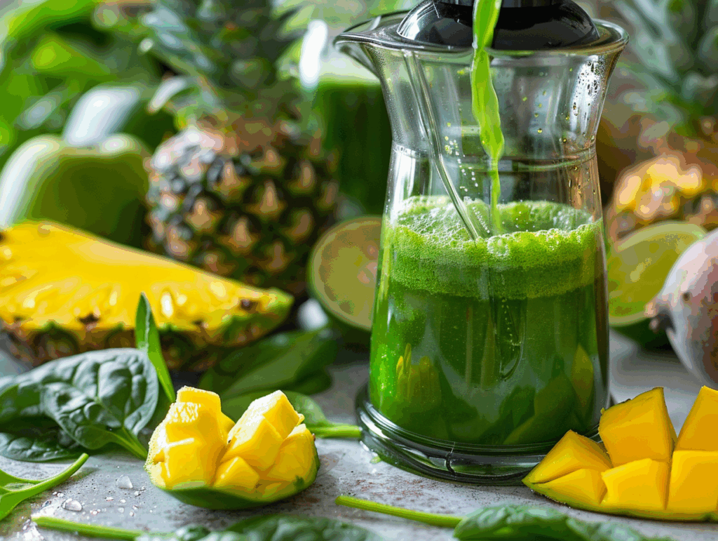 uicing tropical fruits and spinach step-by-step