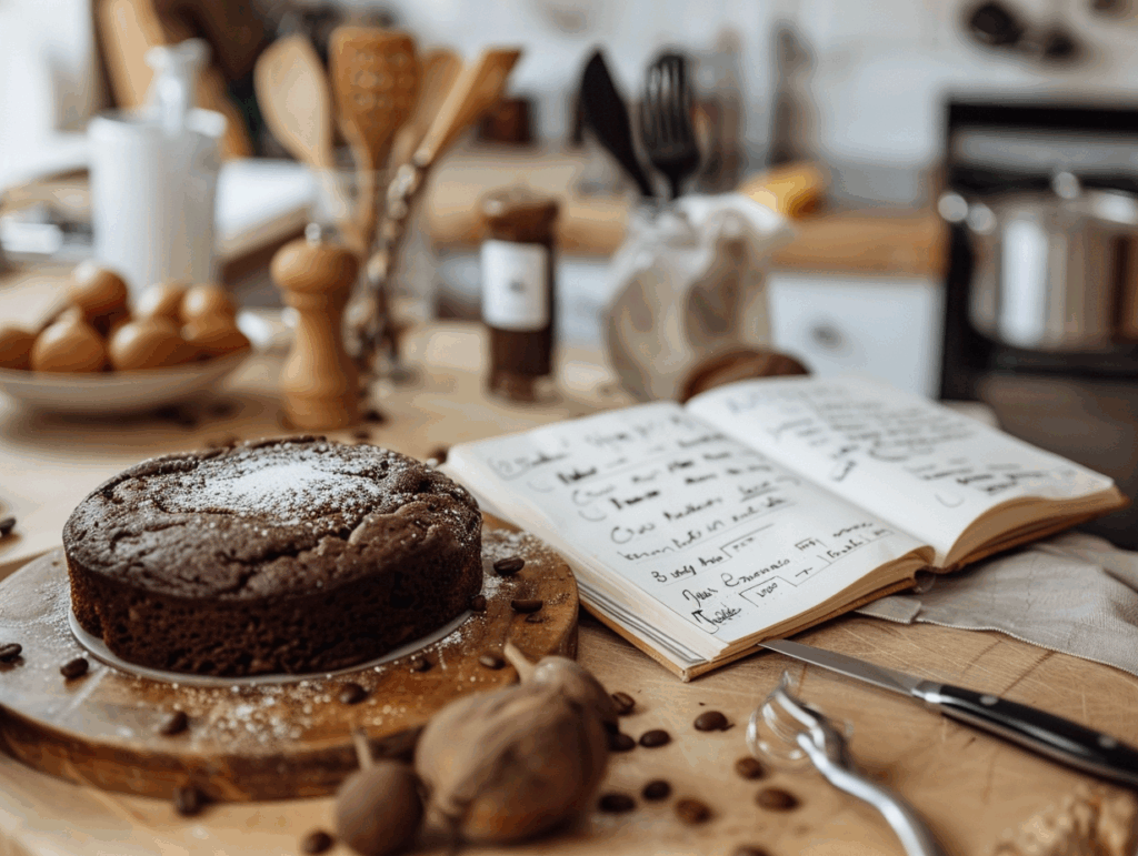 FAQ notes with coffee cake in the background.