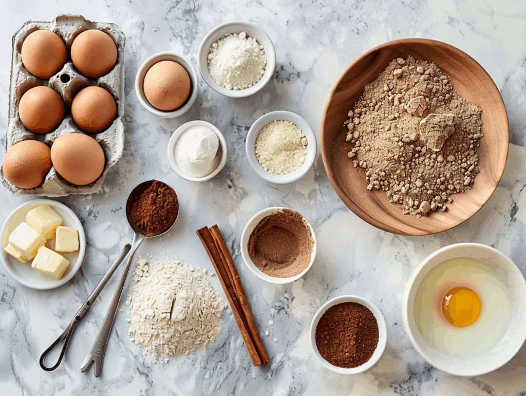 Baking ingredients laid out on a counter.