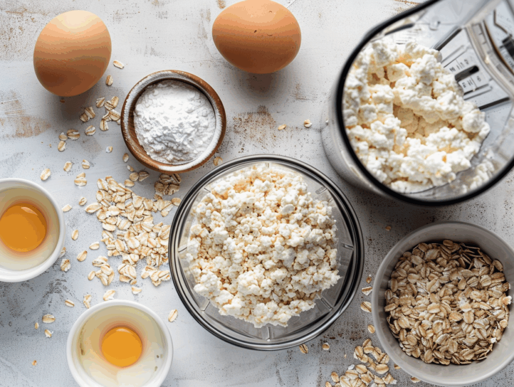 Cottage cheese pancake ingredients before blending