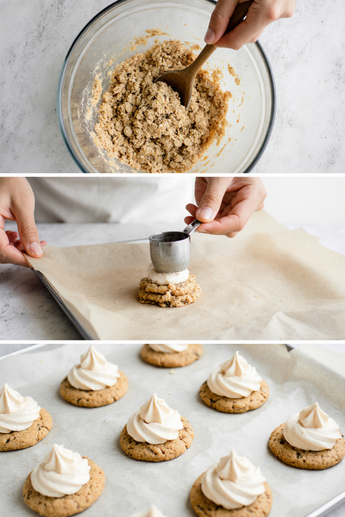 Step-by-step process of making oatmeal cream pies from scratch